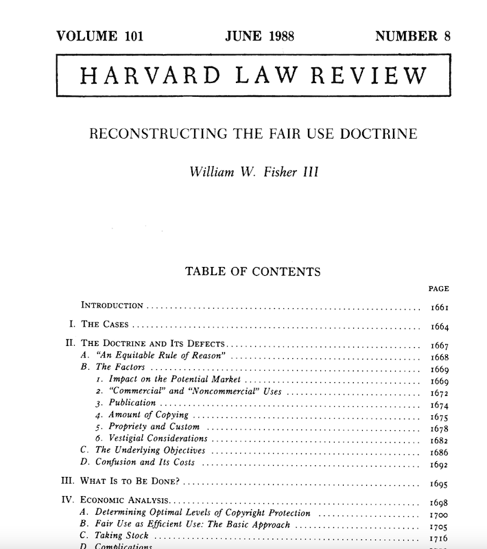 RE-CONSTRUCTING FAIR USE-  WILLIAM FISHER (SUMMARY AND&nbsp;TAKEAWAY)